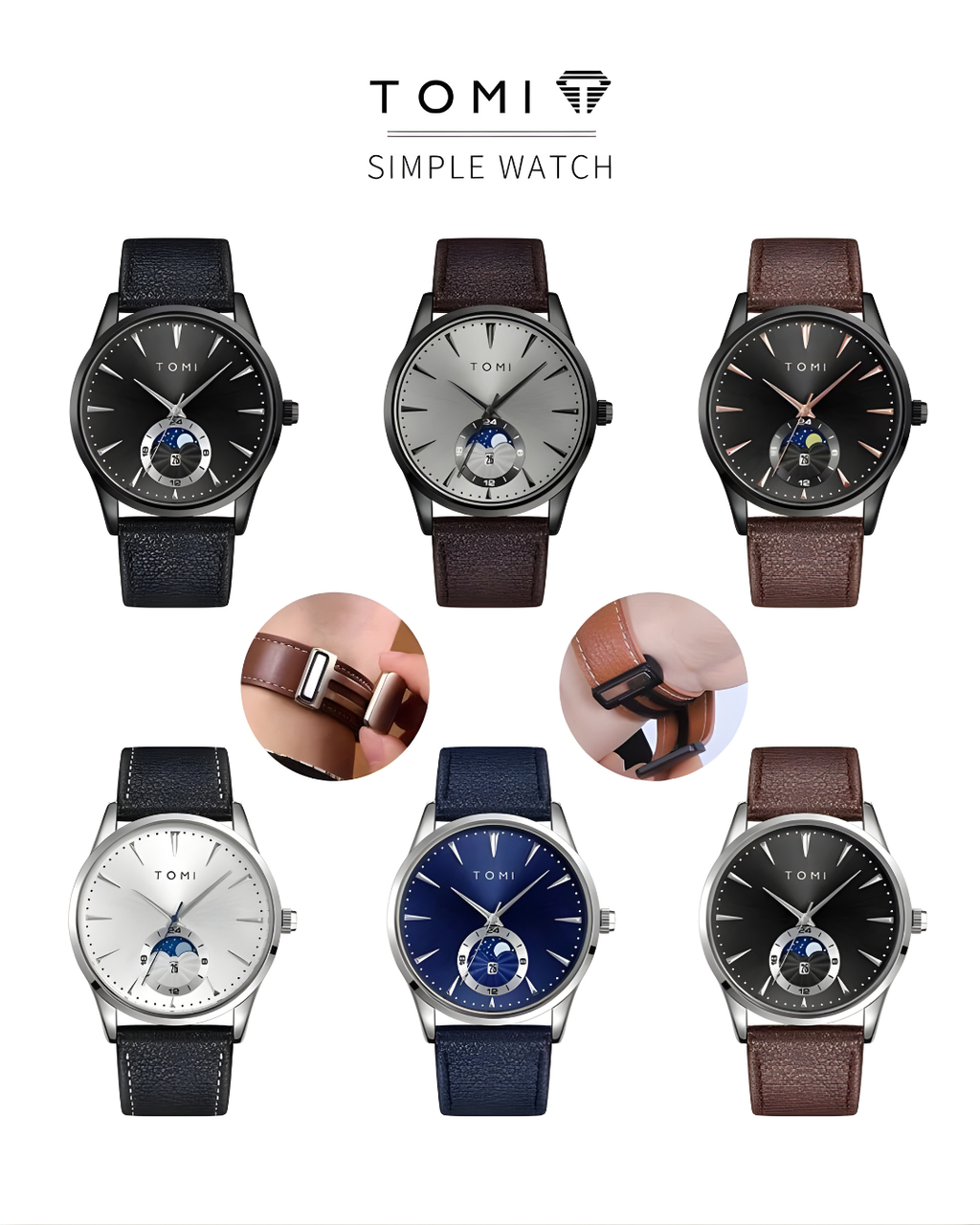 TOMI T-024 Magnetic Strap Luxury Watch Black Edition Quartz Unisex Timepiece Sevensi