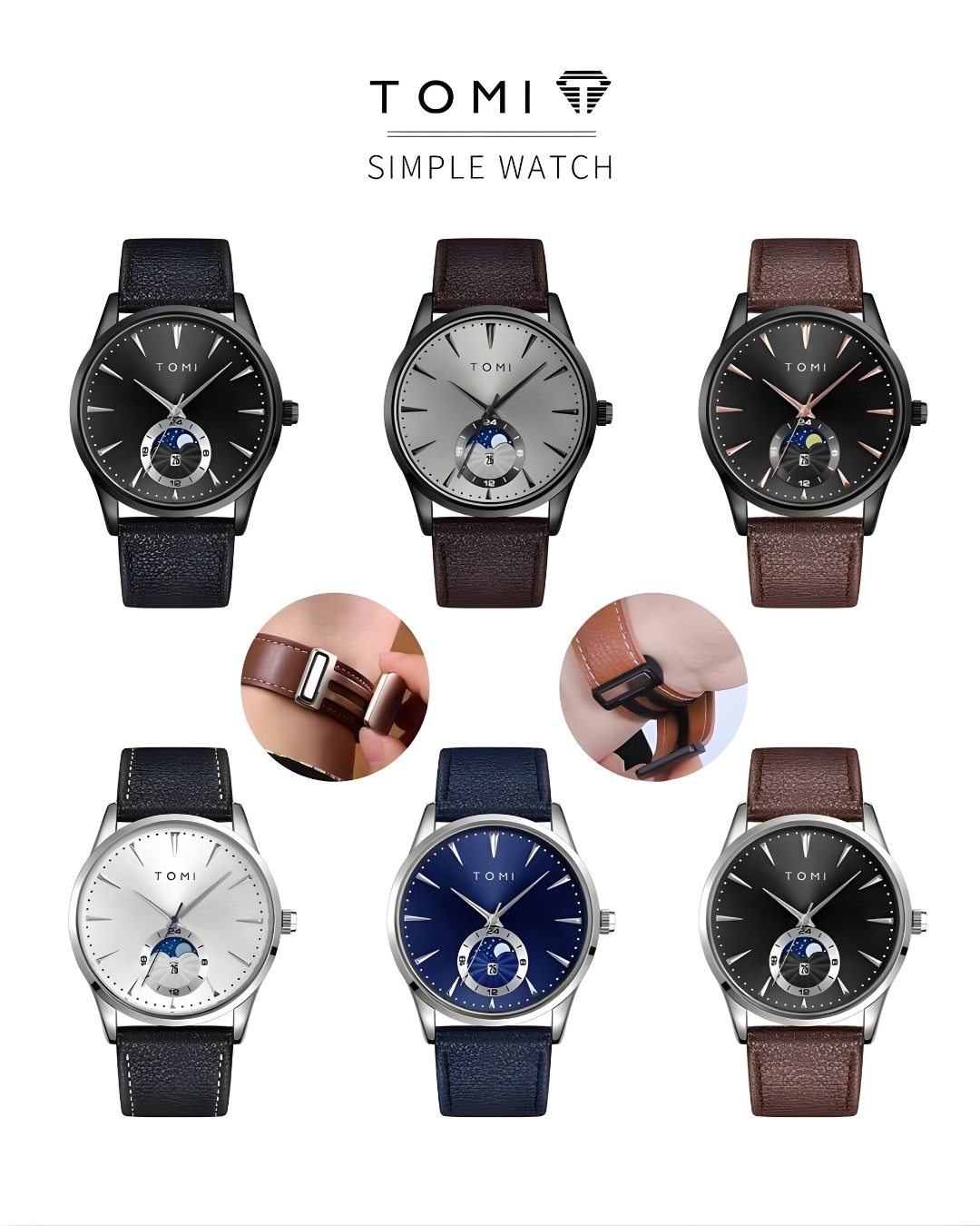 TOMI T-024 Magnetic Strap Luxury Watch Black Edition Quartz Unisex Timepiece Sevensi