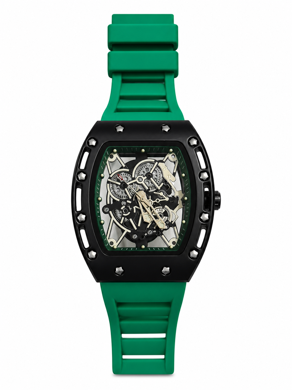 Skeleton Sport Watch Open-Dial Mechanical Design | Green Silicone Strap