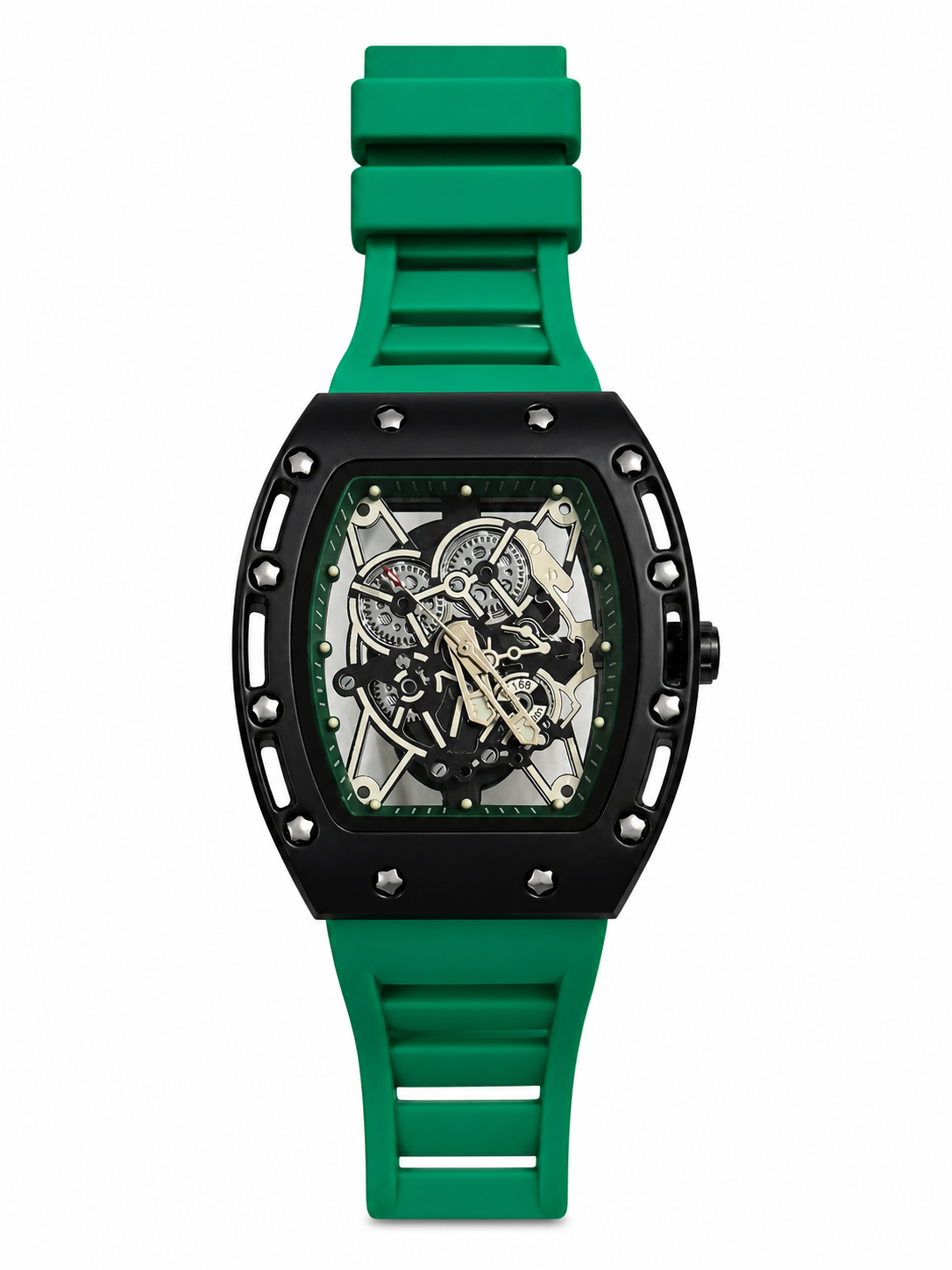 Skeleton Sport Watch Open-Dial Mechanical Design | Green Silicone Strap