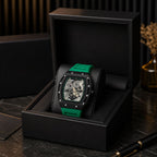 Skeleton Sport Watch Open-Dial Mechanical Design | Green Silicone Strap