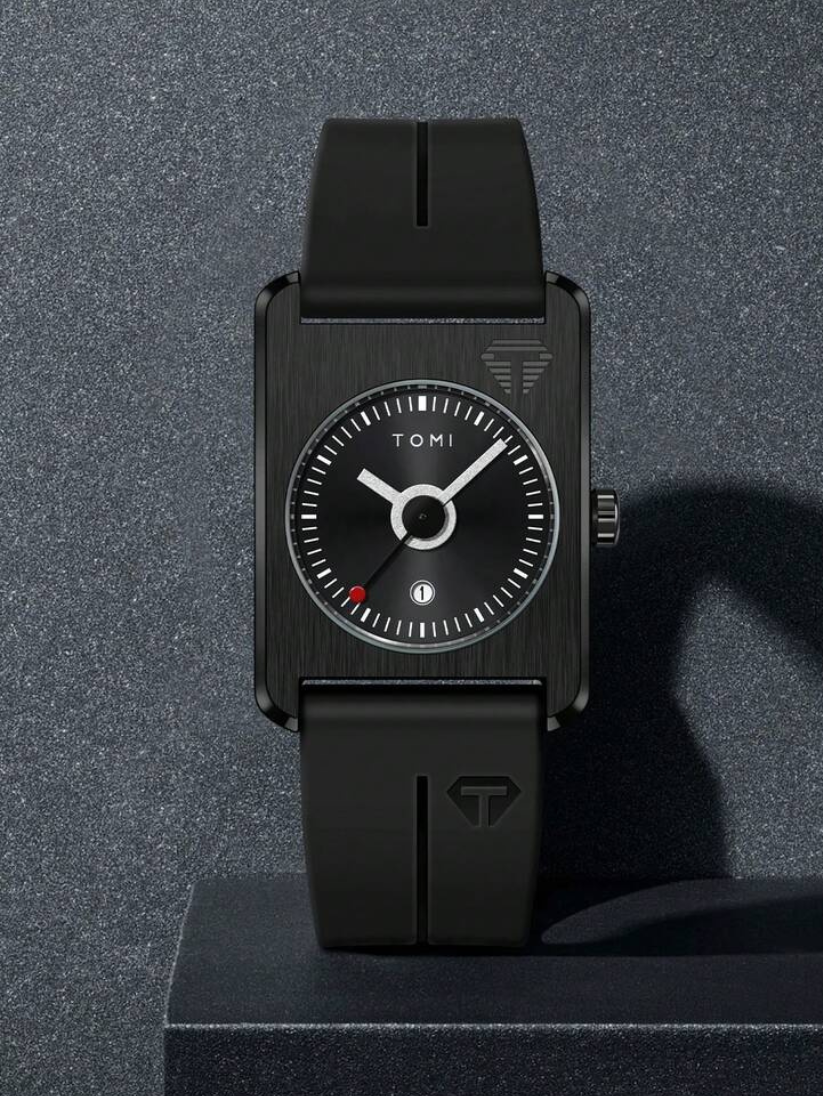 TOMI T-022 Tank Dial Watch Black Magnetic Silicone Strap Unisex Quartz Sevensi