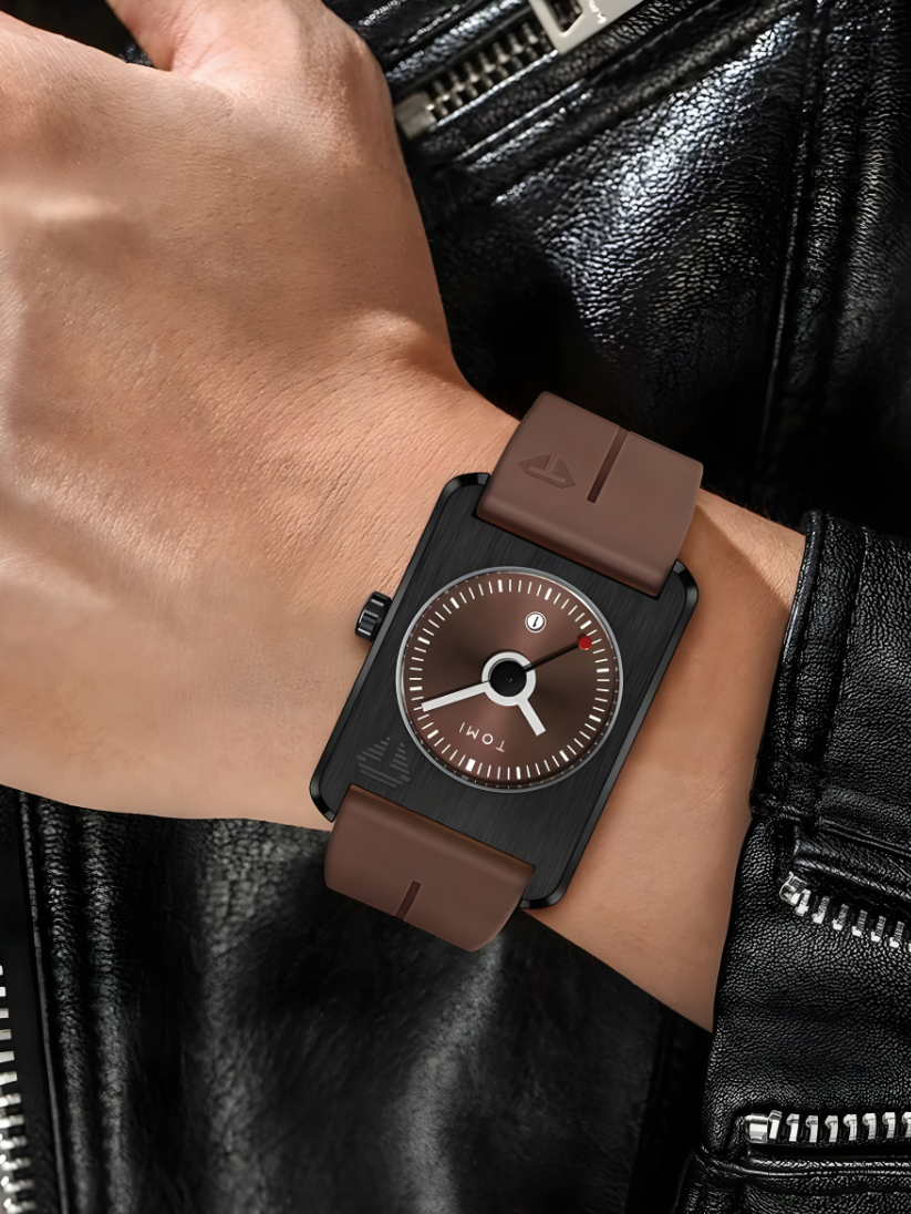 TOMI T-022 Tank Dial Watch Brown Magnetic Silicone Strap Unisex Quartz Sevensi