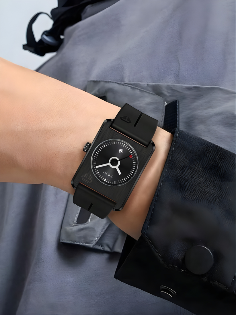 TOMI T-022 Tank Dial Watch Black Magnetic Silicone Strap Unisex Quartz Sevensi