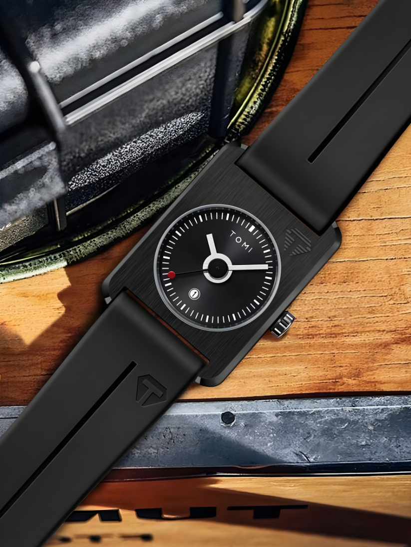 TOMI T-022 Tank Dial Watch Black Magnetic Silicone Strap Unisex Quartz Sevensi