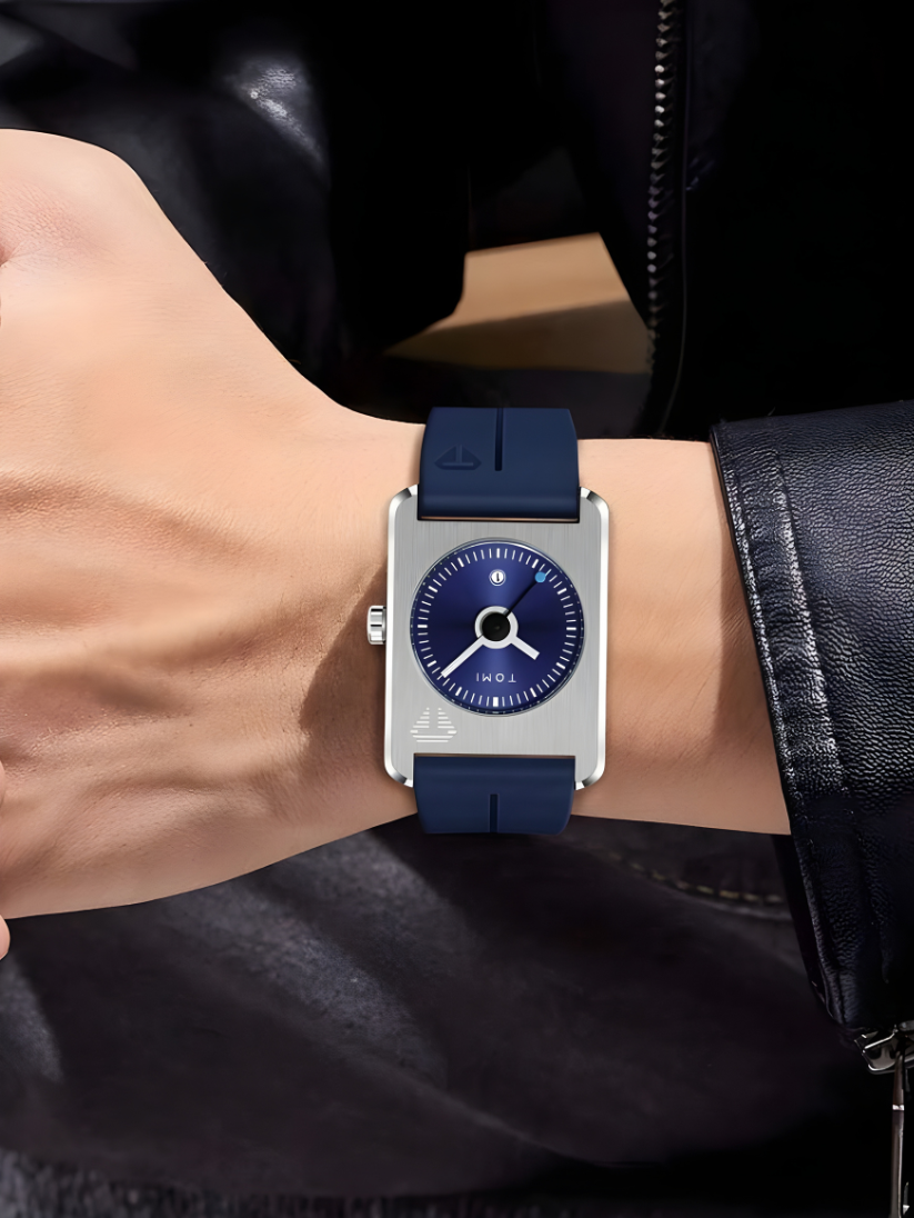 TOMI T-022 Tank Dial Watch Blue Magnetic Silicone Strap Unisex Quartz Sevensi