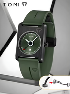 TOMI T-022 Tank Dial Watch Green Magnetic Silicone Strap Unisex Quartz Sevensi