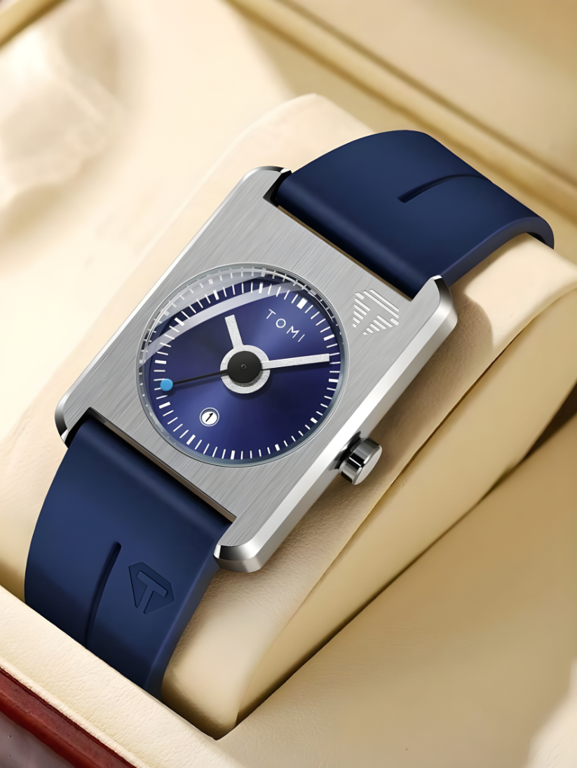 TOMI T-022 Tank Dial Watch Blue Magnetic Silicone Strap Unisex Quartz Sevensi