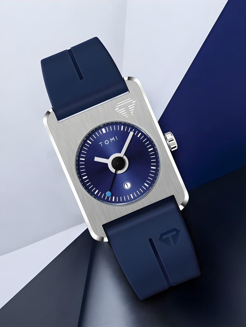 TOMI T-022 Tank Dial Watch Blue Magnetic Silicone Strap Unisex Quartz Sevensi