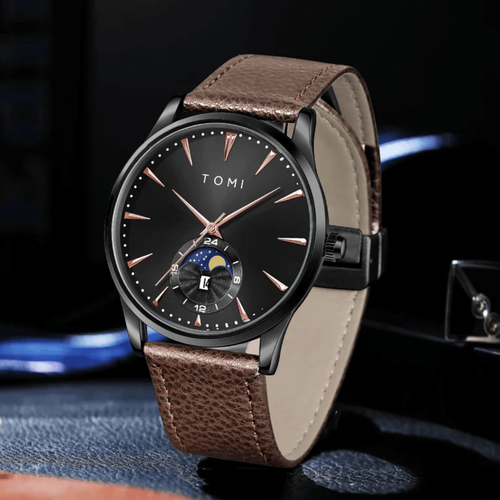TOMI T-024 Magnetic Strap Luxury Watch Brown Leather Edition Quartz Unisex Sevensi