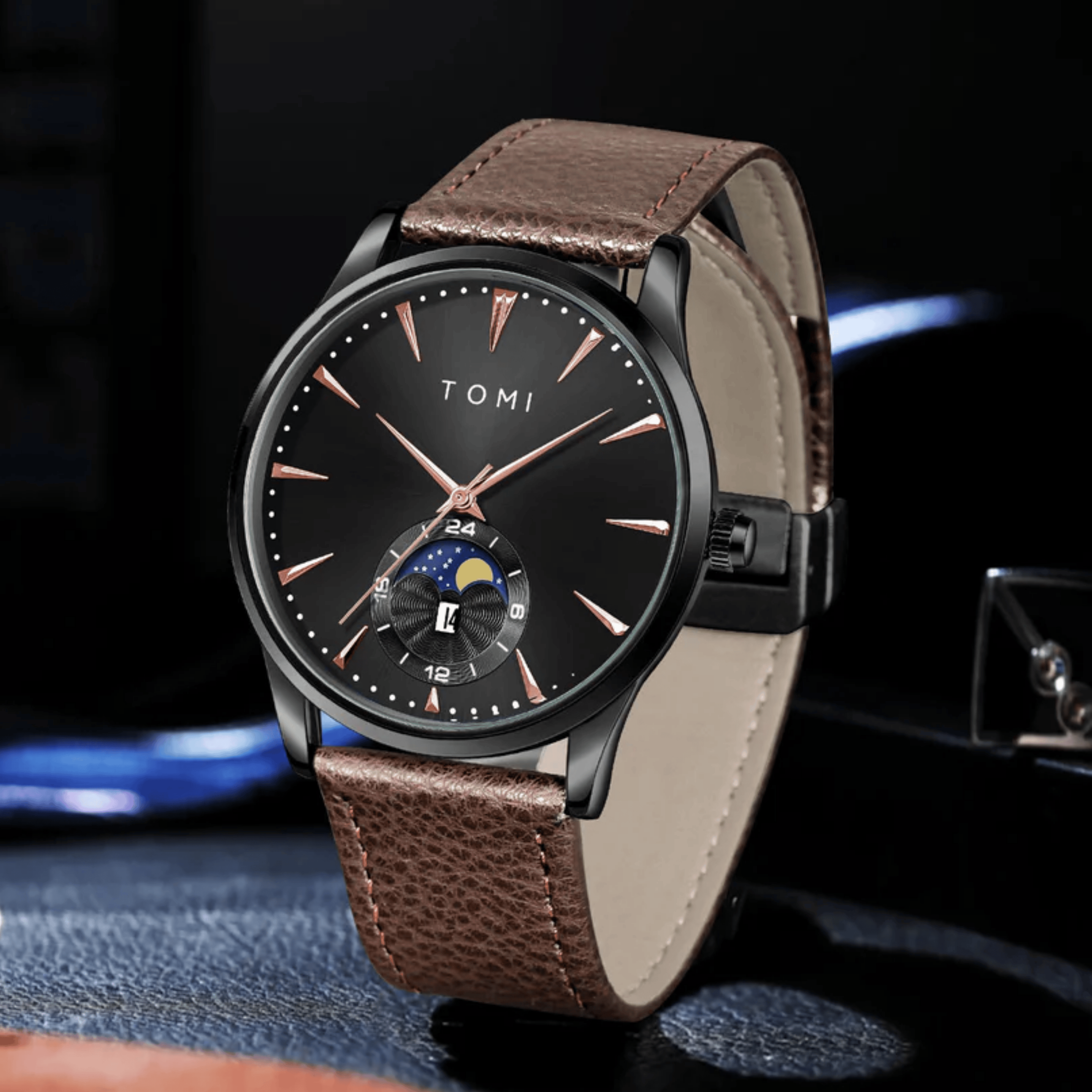 TOMI T-024 Magnetic Strap Luxury Watch Brown Leather Edition Quartz Unisex Sevensi