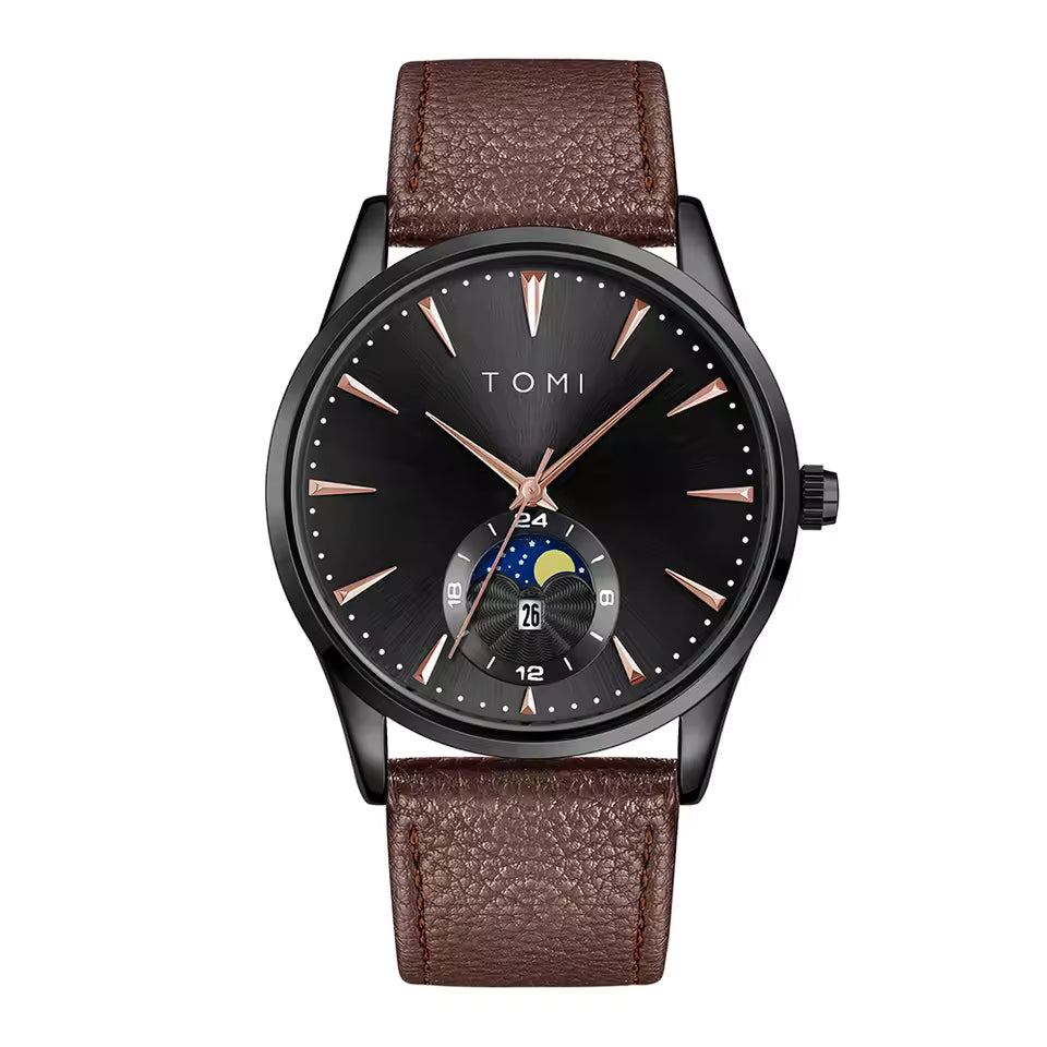 TOMI T-024 Magnetic Strap Luxury Watch Brown Leather Edition Quartz Unisex Sevensi