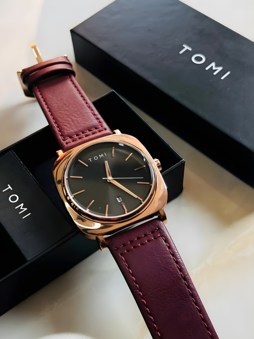 TOMI T-084 Men's Watch Quartz Date Leather Straps Sevensi
