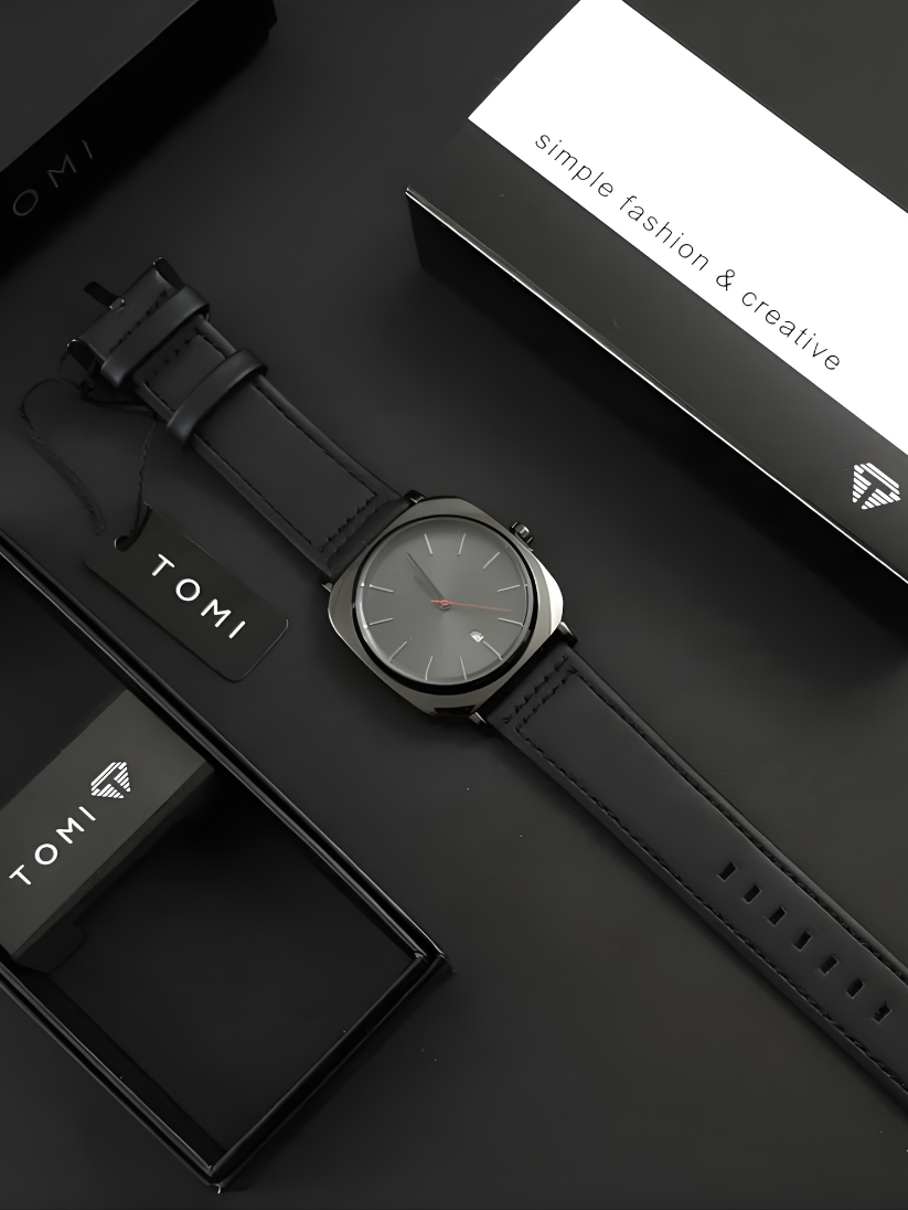 TOMI T-084 Men's Watch Quartz Date Leather Straps Sevensi