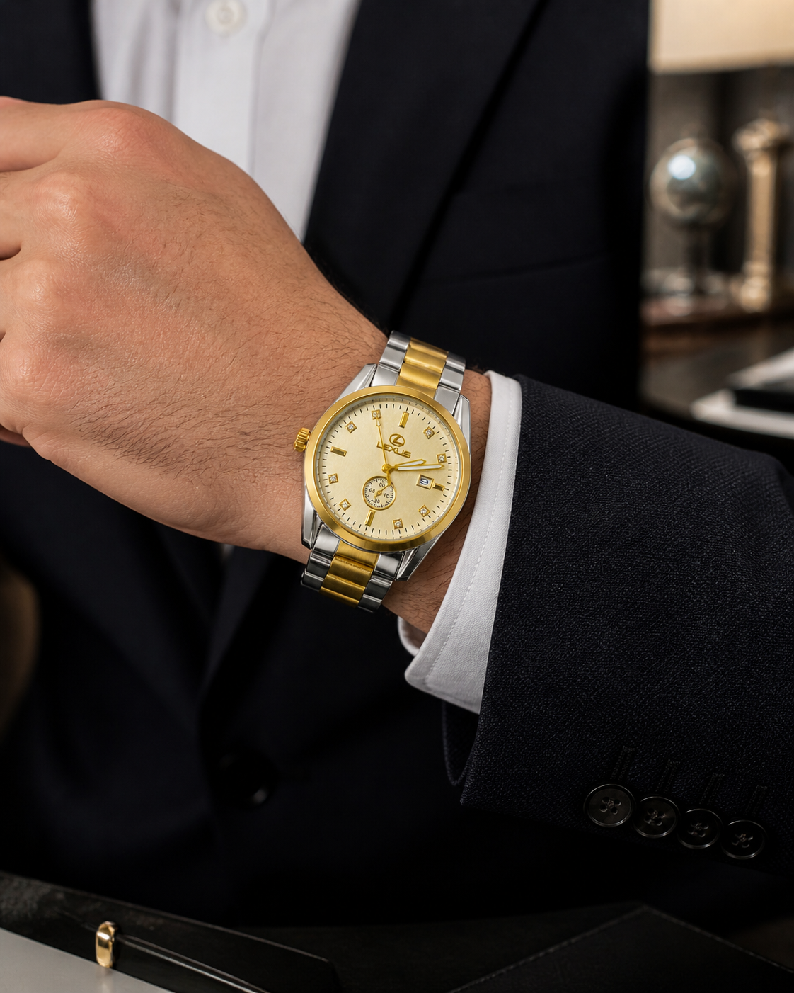 Executive Fusion Two-Tone Dress Watch Cream Dial Sub-Dial Edition | Gold Crystal Markers
