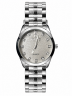 Silver Frost Crackle-Dial Watch Crystal Marker Steel Bracelet | Classic Round Case