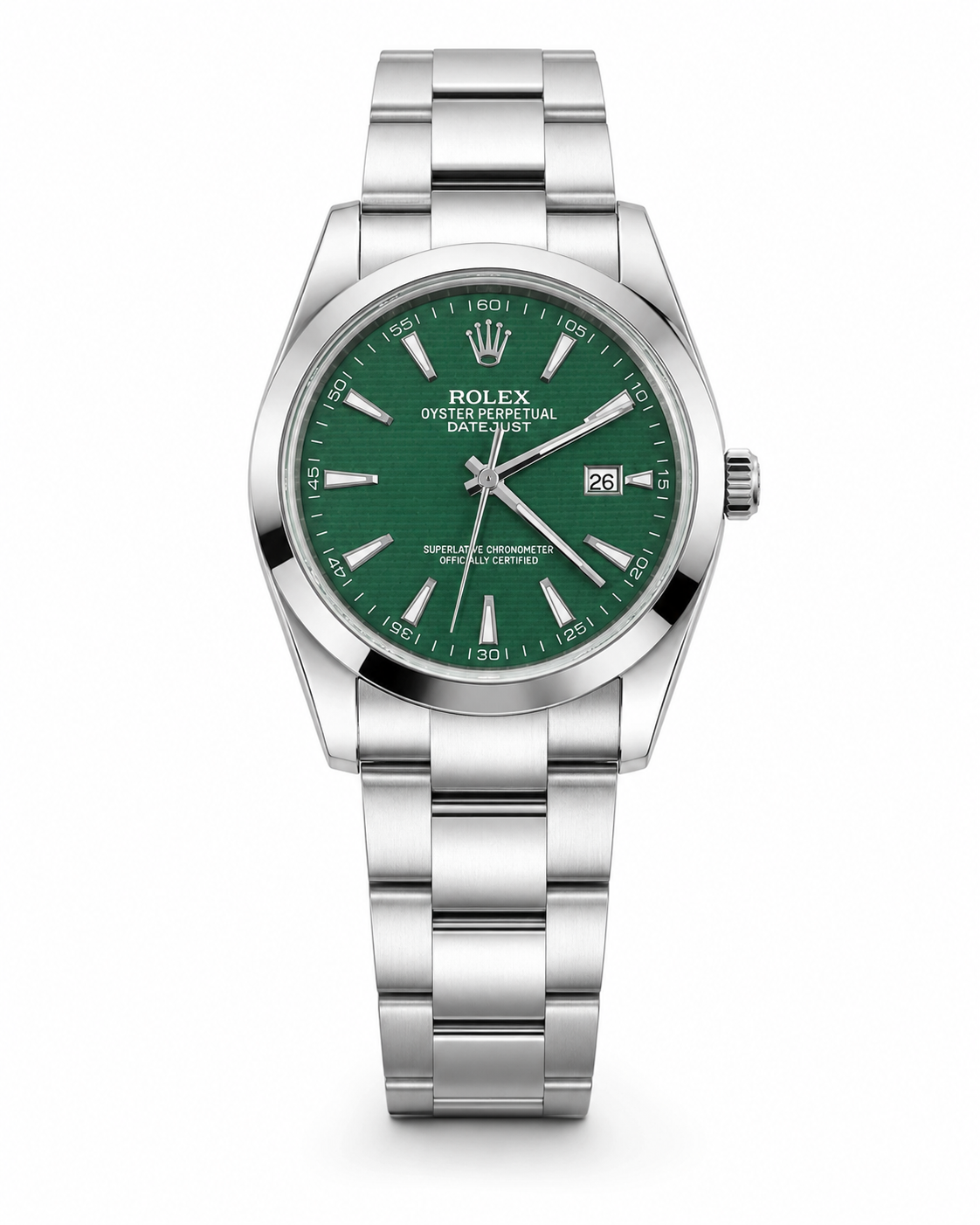 Midnight Cobalt Dress Watch  Deep Green Dial | Polished Silver Steel Bracelet