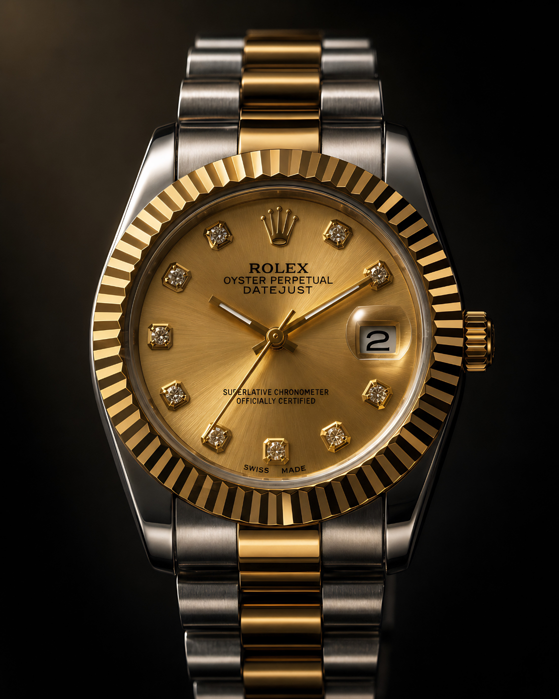 Golden Luxe Ladies Dress Watch Champagne Dial | Gold Fluted Bezel & Two-Tone Presidential Bracelet