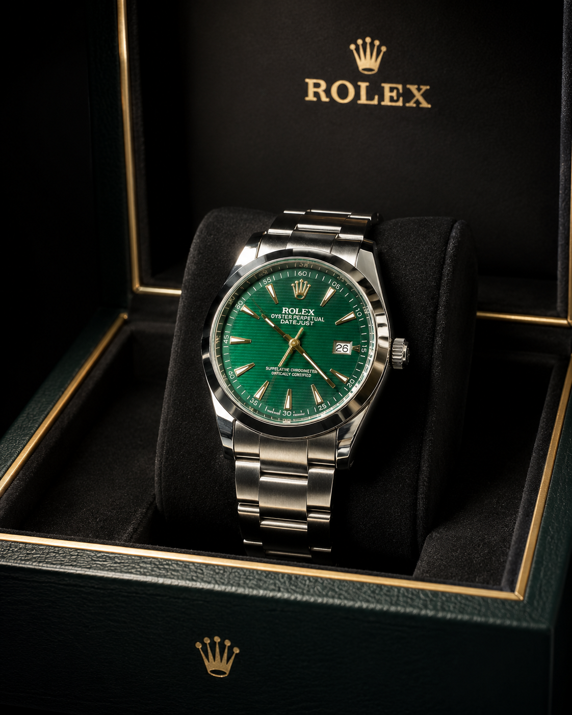 Midnight Cobalt Dress Watch  Deep Green Dial | Polished Silver Steel Bracelet